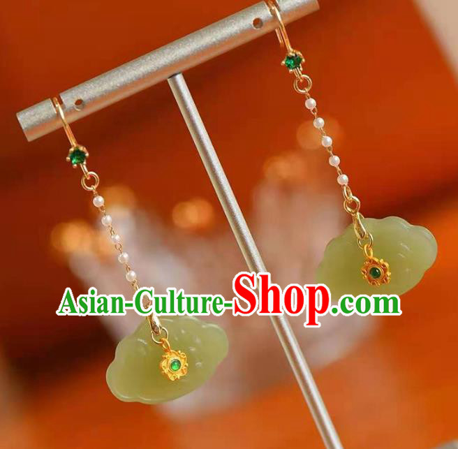 Handmade China Green Crystal Ear National Jewelry Accessories Traditional Cheongsam Jade Lock Earrings Handmade China Green Crystal Ear National Jewelry Accessories Traditional Cheongsam Jade Lock Earrings