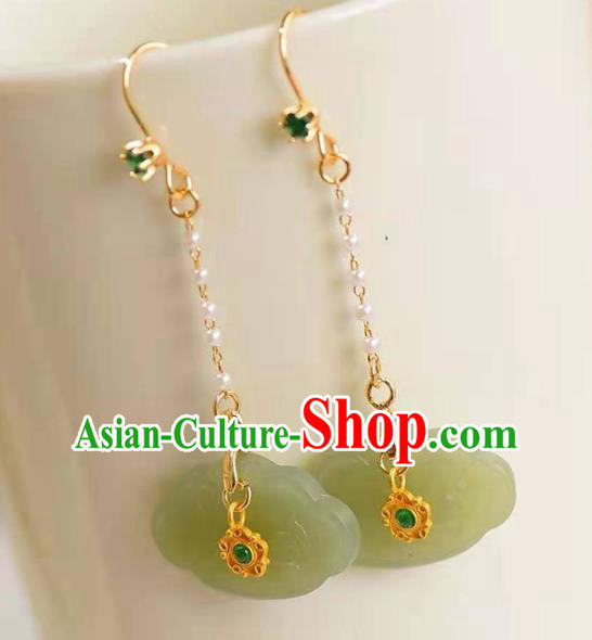 Handmade China Green Crystal Ear National Jewelry Accessories Traditional Cheongsam Jade Lock Earrings Handmade China Green Crystal Ear National Jewelry Accessories Traditional Cheongsam Jade Lock Earrings