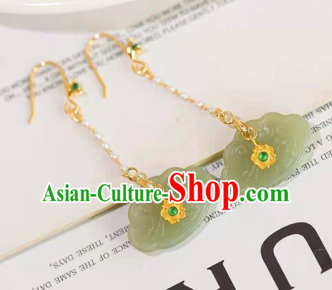 Handmade China Green Crystal Ear National Jewelry Accessories Traditional Cheongsam Jade Lock Earrings Handmade China Green Crystal Ear National Jewelry Accessories Traditional Cheongsam Jade Lock Earrings