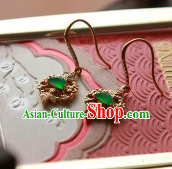 China Traditional Diamond Ear Jewelry Accessories Handmade Golden Jade Earrings China Traditional Diamond Ear Jewelry Accessories Handmade Golden Jade Earrings