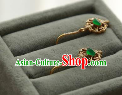 China Traditional Diamond Ear Jewelry Accessories Handmade Golden Jade Earrings China Traditional Diamond Ear Jewelry Accessories Handmade Golden Jade Earrings