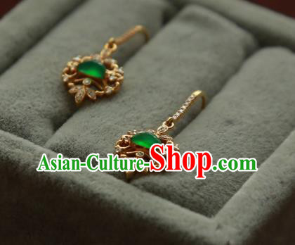 China Traditional Diamond Ear Jewelry Accessories Handmade Golden Jade Earrings China Traditional Diamond Ear Jewelry Accessories Handmade Golden Jade Earrings