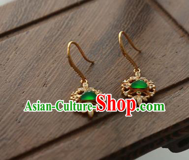 China Traditional Diamond Ear Jewelry Accessories Handmade Golden Jade Earrings China Traditional Diamond Ear Jewelry Accessories Handmade Golden Jade Earrings