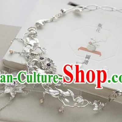 Chinese Classical Argent Necklet National Lotus Tassel Necklace Handmade Min Dynasty Princess Jewelry Accessories
