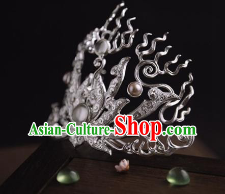 China Traditional Swordsman Hairdo Crown Handmade Hair Accessories Tang Dynasty Argent Hairpin China Traditional Swordsman Hairdo Crown Handmade Hair Accessories Tang Dynasty Argent Hairpin