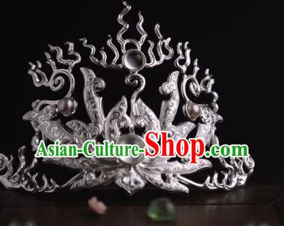 China Traditional Swordsman Hairdo Crown Handmade Hair Accessories Tang Dynasty Argent Hairpin China Traditional Swordsman Hairdo Crown Handmade Hair Accessories Tang Dynasty Argent Hairpin