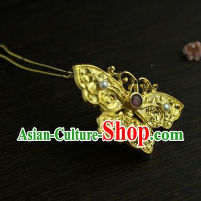 Chinese Classical Golden Butterfly Brooch National Handmade Pearls Jewelry Accessories