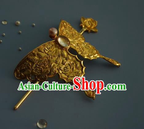 China Traditional Golden Butterfly Hair Crown Handmade Hair Accessories Tang Dynasty Princess Hairpin China Traditional Golden Butterfly Hair Crown Handmade Hair Accessories Tang Dynasty Princess Hairpin