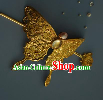 China Traditional Golden Butterfly Hair Crown Handmade Hair Accessories Tang Dynasty Princess Hairpin China Traditional Golden Butterfly Hair Crown Handmade Hair Accessories Tang Dynasty Princess Hairpin