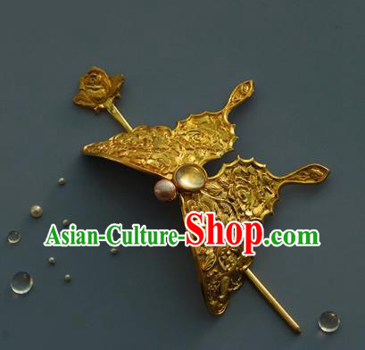 China Traditional Golden Butterfly Hair Crown Handmade Hair Accessories Tang Dynasty Princess Hairpin China Traditional Golden Butterfly Hair Crown Handmade Hair Accessories Tang Dynasty Princess Hairpin