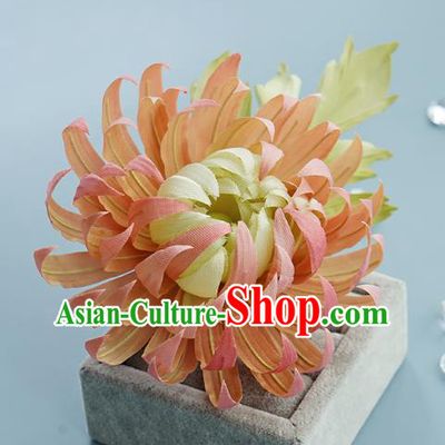 China Song Dynasty Hairpin Traditional Orange Silk Chrysanthemum Hair Stick Handmade Hair Accessories