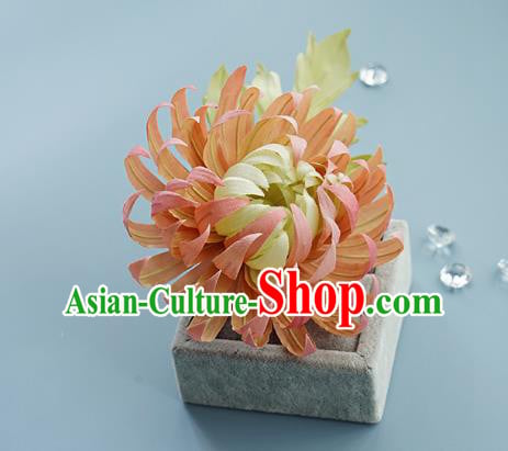 China Song Dynasty Hairpin Traditional Orange Silk Chrysanthemum Hair Stick Handmade Hair Accessories China Song Dynasty Hairpin Traditional Orange Silk Chrysanthemum Hair Stick Handmade Hair Accessories