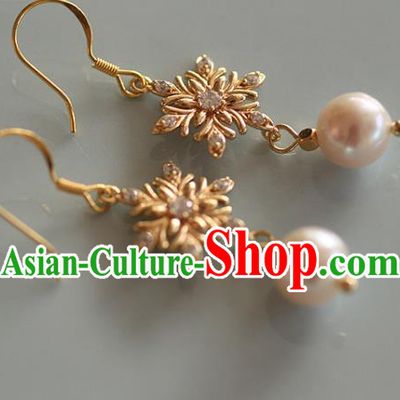 China Traditional Zircon Ear Jewelry Accessories Handmade Cheongsam Golden Snowflake Earrings