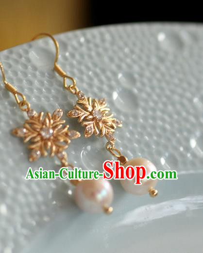 China Traditional Zircon Ear Jewelry Accessories Handmade Cheongsam Golden Snowflake Earrings