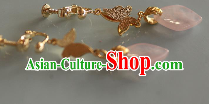 China Traditional Rose Quartz Ear Jewelry Accessories Handmade Cheongsam Golden Butterfly Earrings China Traditional Rose Quartz Ear Jewelry Accessories Handmade Cheongsam Golden Butterfly Earrings