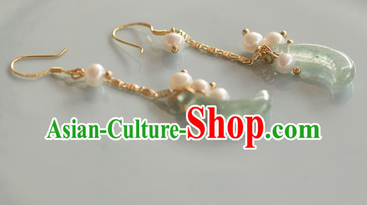 China Traditional Pearls Ear Jewelry Accessories Handmade Cheongsam Jade Moon Earrings China Traditional Pearls Ear Jewelry Accessories Handmade Cheongsam Jade Moon Earrings