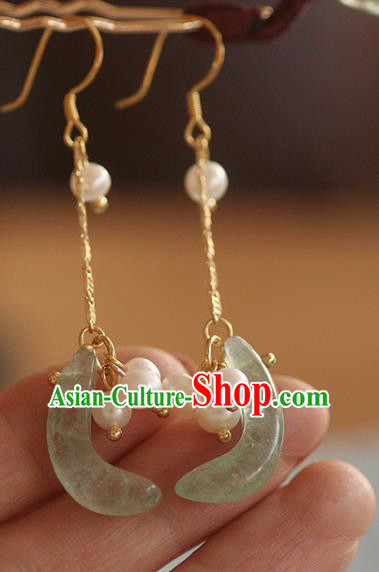China Traditional Pearls Ear Jewelry Accessories Handmade Cheongsam Jade Moon Earrings China Traditional Pearls Ear Jewelry Accessories Handmade Cheongsam Jade Moon Earrings