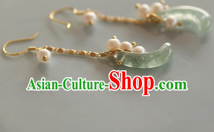 China Traditional Pearls Ear Jewelry Accessories Handmade Cheongsam Jade Moon Earrings China Traditional Pearls Ear Jewelry Accessories Handmade Cheongsam Jade Moon Earrings