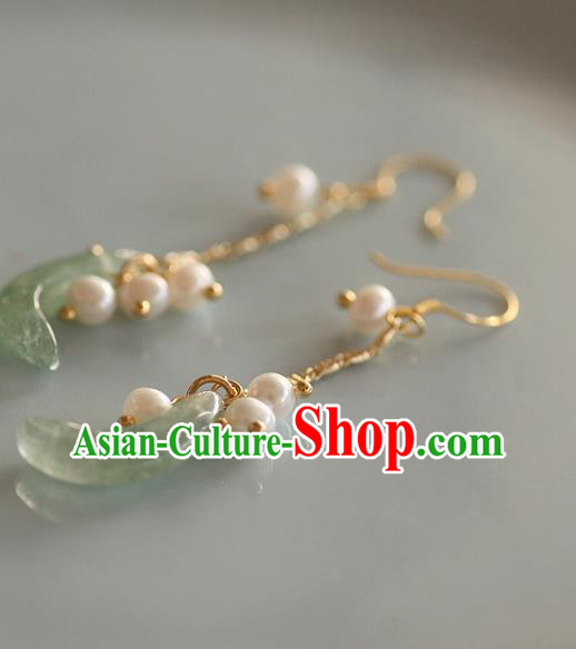 China Traditional Pearls Ear Jewelry Accessories Handmade Cheongsam Jade Moon Earrings China Traditional Pearls Ear Jewelry Accessories Handmade Cheongsam Jade Moon Earrings
