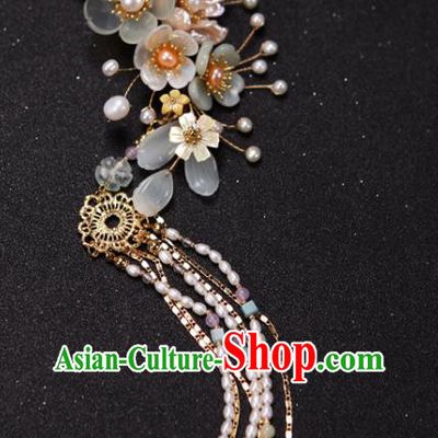 China Ancient Princess Plum Blossom Hair Stick Handmade Hair Accessories Traditional Ming Dynasty Pearls Tassel Hairpin