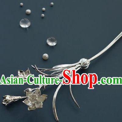 China Traditional Court Lady Daffodil Hairpin Handmade Hair Accessories Ming Dynasty Silver Hair Stick