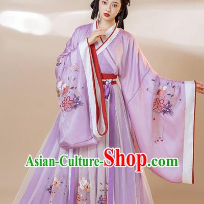 Traditional China Ancient Palace Beauty Purple Hanfu Dress Jin Dynasty Royal Princess Historical Clothing