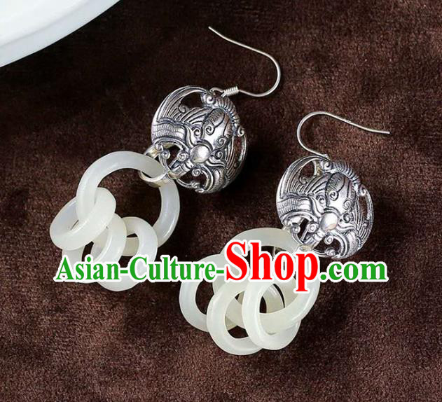 Handmade China Silver Bat Ear Jewelry Accessories Traditional National Cheongsam Jade Rings Earrings Handmade China Silver Bat Ear Jewelry Accessories Traditional National Cheongsam Jade Rings Earrings
