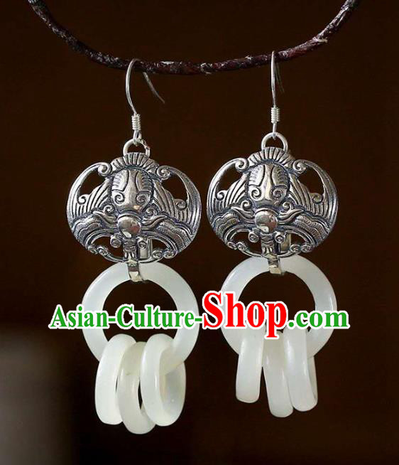Handmade China Silver Bat Ear Jewelry Accessories Traditional National Cheongsam Jade Rings Earrings Handmade China Silver Bat Ear Jewelry Accessories Traditional National Cheongsam Jade Rings Earrings