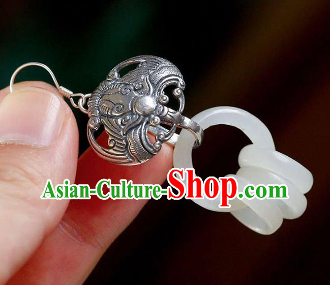 Handmade China Silver Bat Ear Jewelry Accessories Traditional National Cheongsam Jade Rings Earrings Handmade China Silver Bat Ear Jewelry Accessories Traditional National Cheongsam Jade Rings Earrings