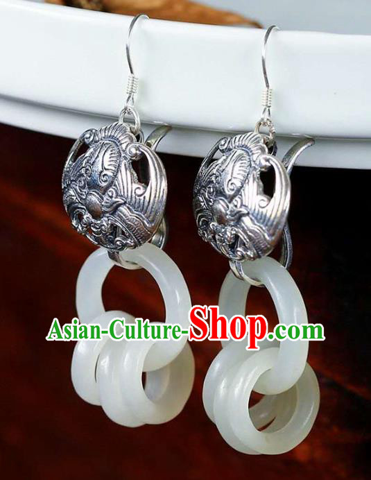 Handmade China Silver Bat Ear Jewelry Accessories Traditional National Cheongsam Jade Rings Earrings Handmade China Silver Bat Ear Jewelry Accessories Traditional National Cheongsam Jade Rings Earrings