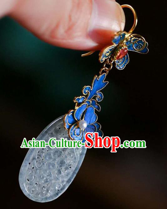 Handmade China Court Jade Ear Jewelry Accessories Traditional National Cheongsam Blueing Peony Earrings Handmade China Court Jade Ear Jewelry Accessories Traditional National Cheongsam Blueing Peony Earrings