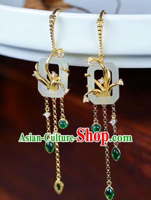 Handmade China Jade Ear Jewelry Accessories Traditional National Cheongsam Green Crystal Tassel Earrings Handmade China Jade Ear Jewelry Accessories Traditional National Cheongsam Green Crystal Tassel Earrings