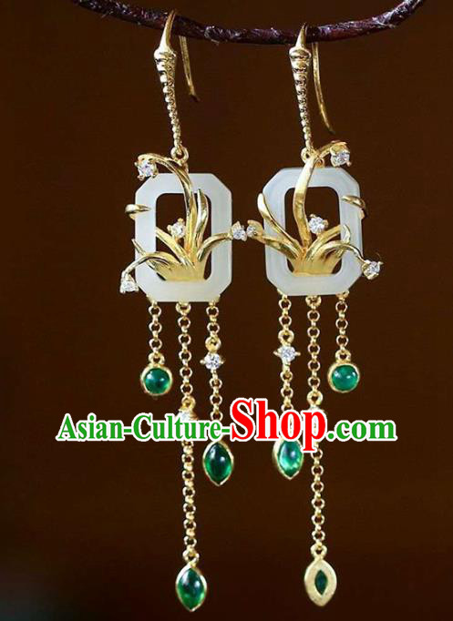 Handmade China Jade Ear Jewelry Accessories Traditional National Cheongsam Green Crystal Tassel Earrings Handmade China Jade Ear Jewelry Accessories Traditional National Cheongsam Green Crystal Tassel Earrings