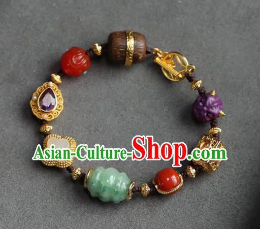 China Handmade Jade Gems Bracelet Traditional Jewelry Accessories National Golden Bangle China Handmade Jade Gems Bracelet Traditional Jewelry Accessories National Golden Bangle