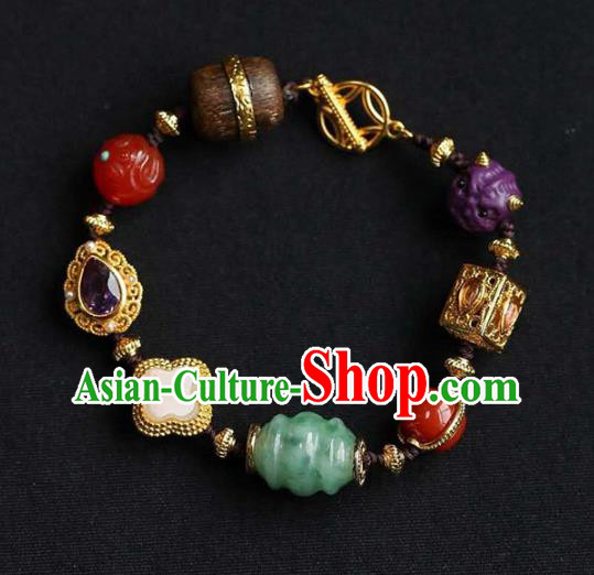 China Handmade Jade Gems Bracelet Traditional Jewelry Accessories National Golden Bangle China Handmade Jade Gems Bracelet Traditional Jewelry Accessories National Golden Bangle
