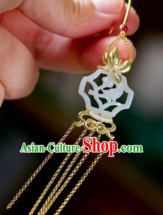 Handmade China Jade Carving Ear Jewelry Accessories Traditional National Cheongsam Golden Orchids Earrings Handmade China Jade Carving Ear Jewelry Accessories Traditional National Cheongsam Golden Orchids Earrings