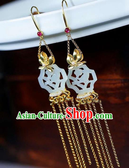 Handmade China Jade Carving Ear Jewelry Accessories Traditional National Cheongsam Golden Orchids Earrings Handmade China Jade Carving Ear Jewelry Accessories Traditional National Cheongsam Golden Orchids Earrings