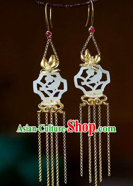 Handmade China Jade Carving Ear Jewelry Accessories Traditional National Cheongsam Golden Orchids Earrings Handmade China Jade Carving Ear Jewelry Accessories Traditional National Cheongsam Golden Orchids Earrings
