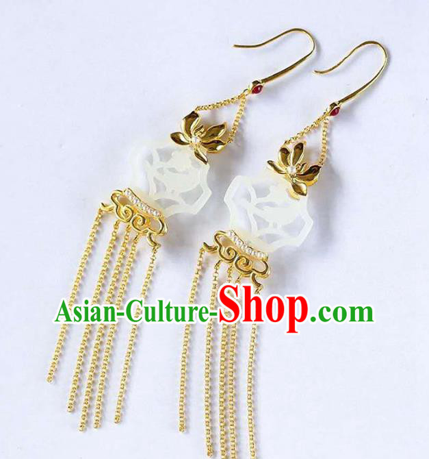 Handmade China Jade Carving Ear Jewelry Accessories Traditional National Cheongsam Golden Orchids Earrings Handmade China Jade Carving Ear Jewelry Accessories Traditional National Cheongsam Golden Orchids Earrings