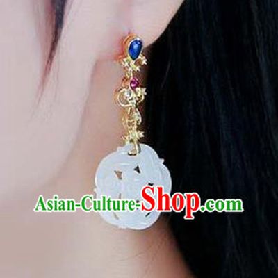 Handmade China National Ear Jewelry Accessories Traditional Cheongsam Jade Plum Earrings