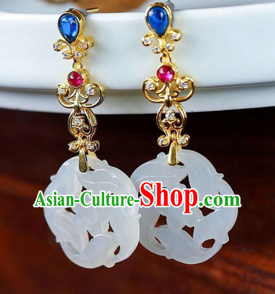 Handmade China National Ear Jewelry Accessories Traditional Cheongsam Jade Plum Earrings Handmade China National Ear Jewelry Accessories Traditional Cheongsam Jade Plum Earrings