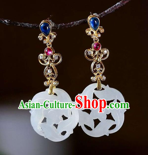Handmade China National Ear Jewelry Accessories Traditional Cheongsam Jade Plum Earrings Handmade China National Ear Jewelry Accessories Traditional Cheongsam Jade Plum Earrings