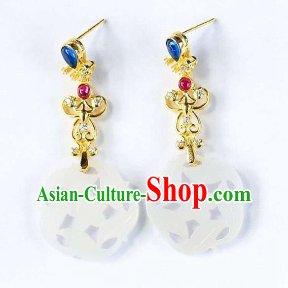 Handmade China National Ear Jewelry Accessories Traditional Cheongsam Jade Plum Earrings Handmade China National Ear Jewelry Accessories Traditional Cheongsam Jade Plum Earrings