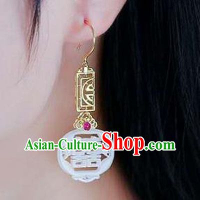 Handmade China Wedding Jade Ear Jewelry Accessories Traditional Cheongsam Golden Earrings