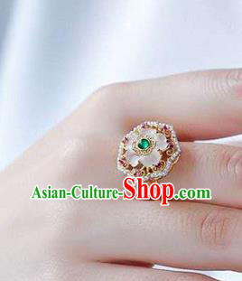 China National White Crystal Flower Ring Jewelry Traditional Handmade Pearls Golden Circlet Accessories China National White Crystal Flower Ring Jewelry Traditional Handmade Pearls Golden Circlet Accessories