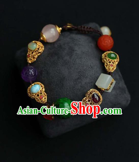 China Handmade Jadeite Bracelet Traditional Jewelry Accessories National Golden Gourd Bangle China Handmade Jadeite Bracelet Traditional Jewelry Accessories National Golden Gourd Bangle