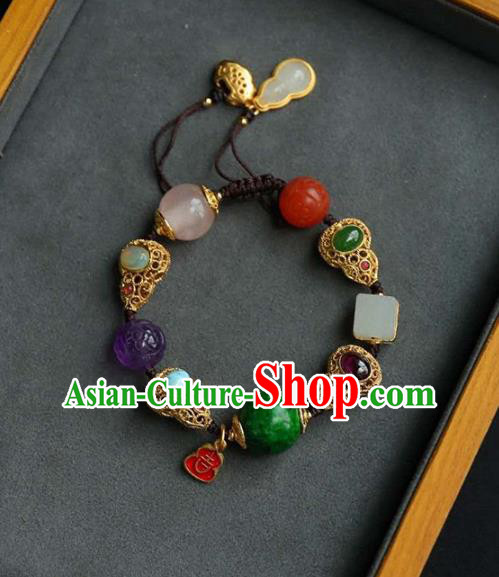 China Handmade Jadeite Bracelet Traditional Jewelry Accessories National Golden Gourd Bangle China Handmade Jadeite Bracelet Traditional Jewelry Accessories National Golden Gourd Bangle