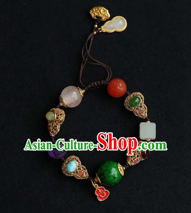 China Handmade Jadeite Bracelet Traditional Jewelry Accessories National Golden Gourd Bangle China Handmade Jadeite Bracelet Traditional Jewelry Accessories National Golden Gourd Bangle
