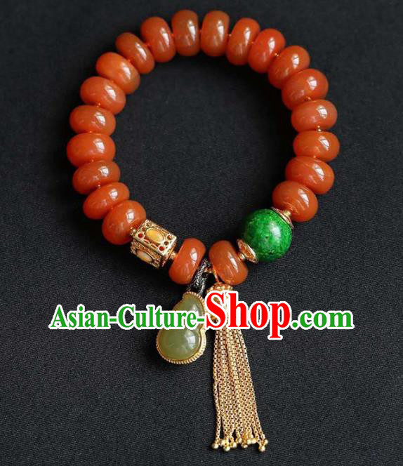 China Handmade Jade Gourd Bracelet Traditional Jewelry Accessories National Agate Beads Bangle China Handmade Jade Gourd Bracelet Traditional Jewelry Accessories National Agate Beads Bangle