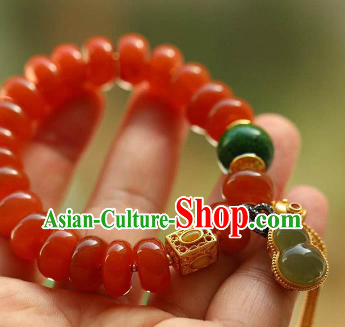 China Handmade Jade Gourd Bracelet Traditional Jewelry Accessories National Agate Beads Bangle China Handmade Jade Gourd Bracelet Traditional Jewelry Accessories National Agate Beads Bangle